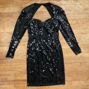 Vintage Black Sequin Dress Size XS 1980s Sweetheart Cut Out Cocktail Party  Ultr